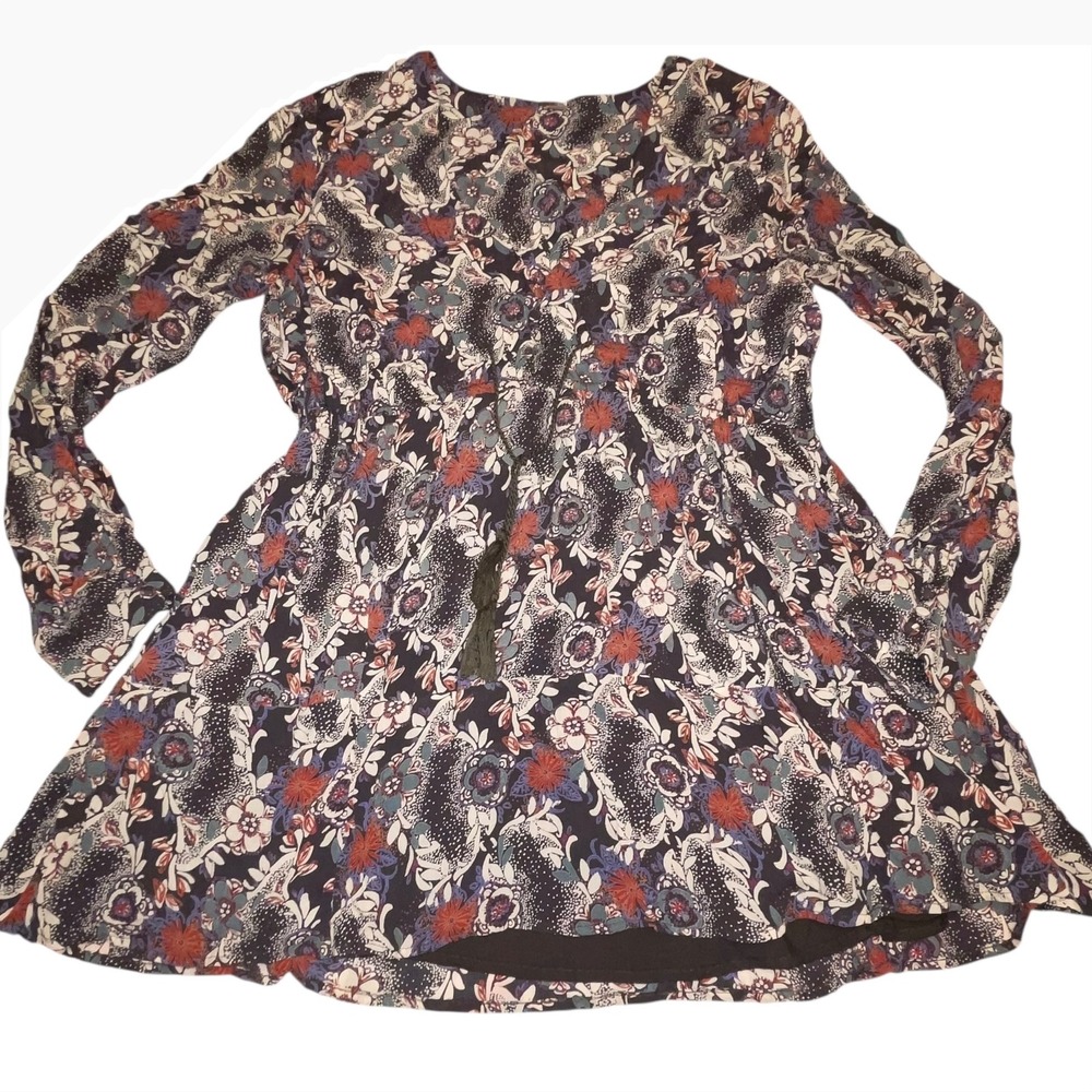 Free People Stealing Fire Longsleeve Floral Boho Tunic Mini Dress Size Large